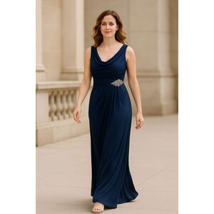 Alex Evenings Column Chiffon Cowl Neck Sleeveless Chiffon Draped Gown Dress 10P